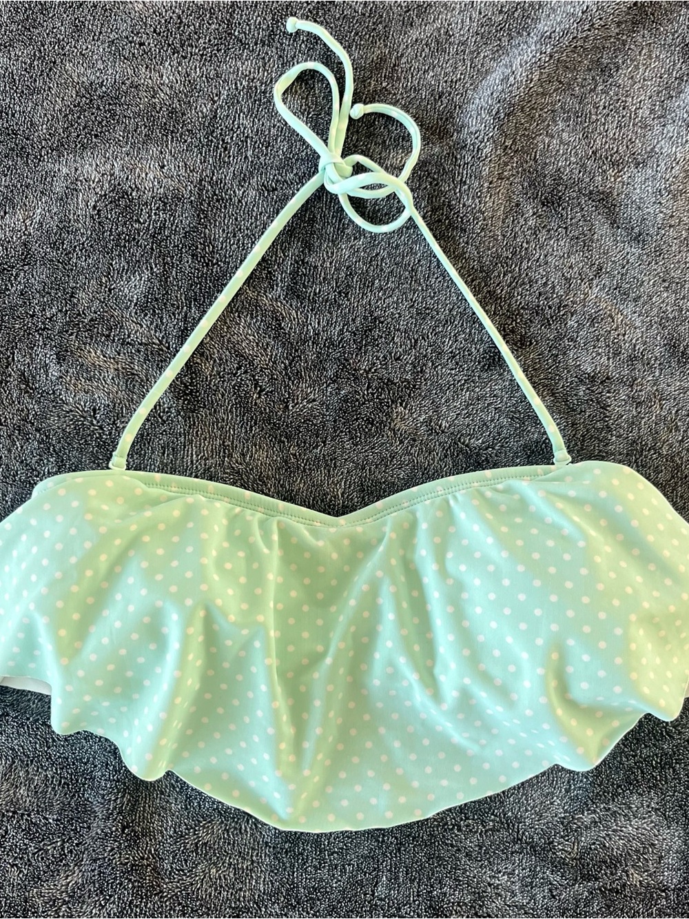 Mint Green Polka Dot Ruffle Halter Bikini Top